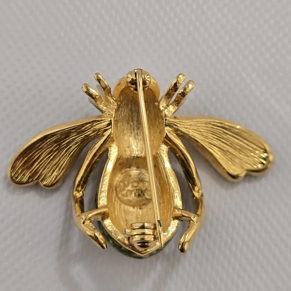 Joan Rivers Bee Brooch – Green Crystal Gold Tone Insect Pin Statement Vintage - Picture 6 of 6